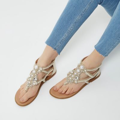 Silver embellished pearl sandals